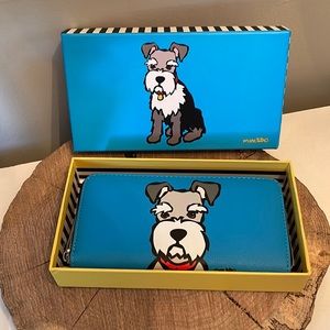 Marc Tetro zip dog wallet, bright blue with black and white accents.